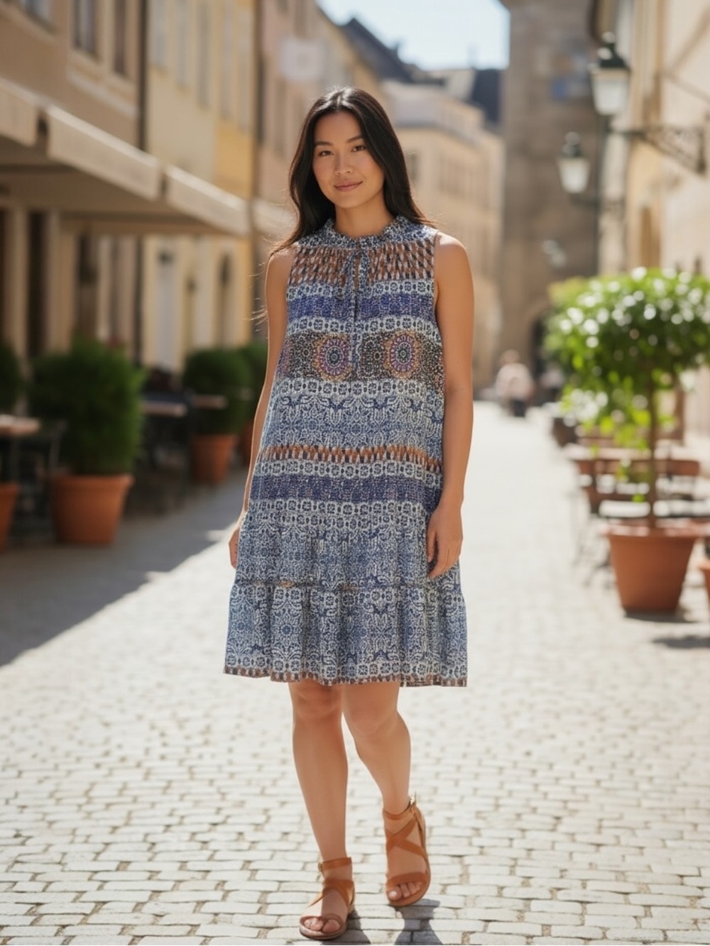 Harper 241 Sleeveless Boho Tiered Dress Size L Multicolor Printed Lined